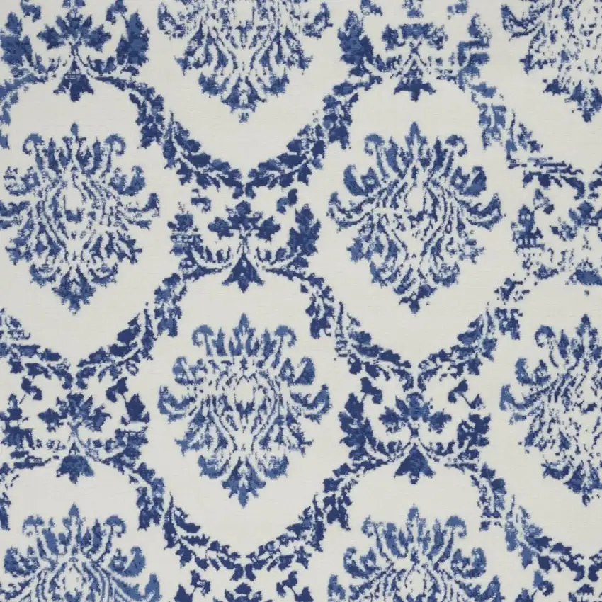Ivory And Blue Damask Distressed Area Rug Photo 7