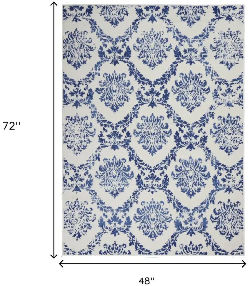 Blue And Ivory Floral Dhurrie Area Rug Photo 5