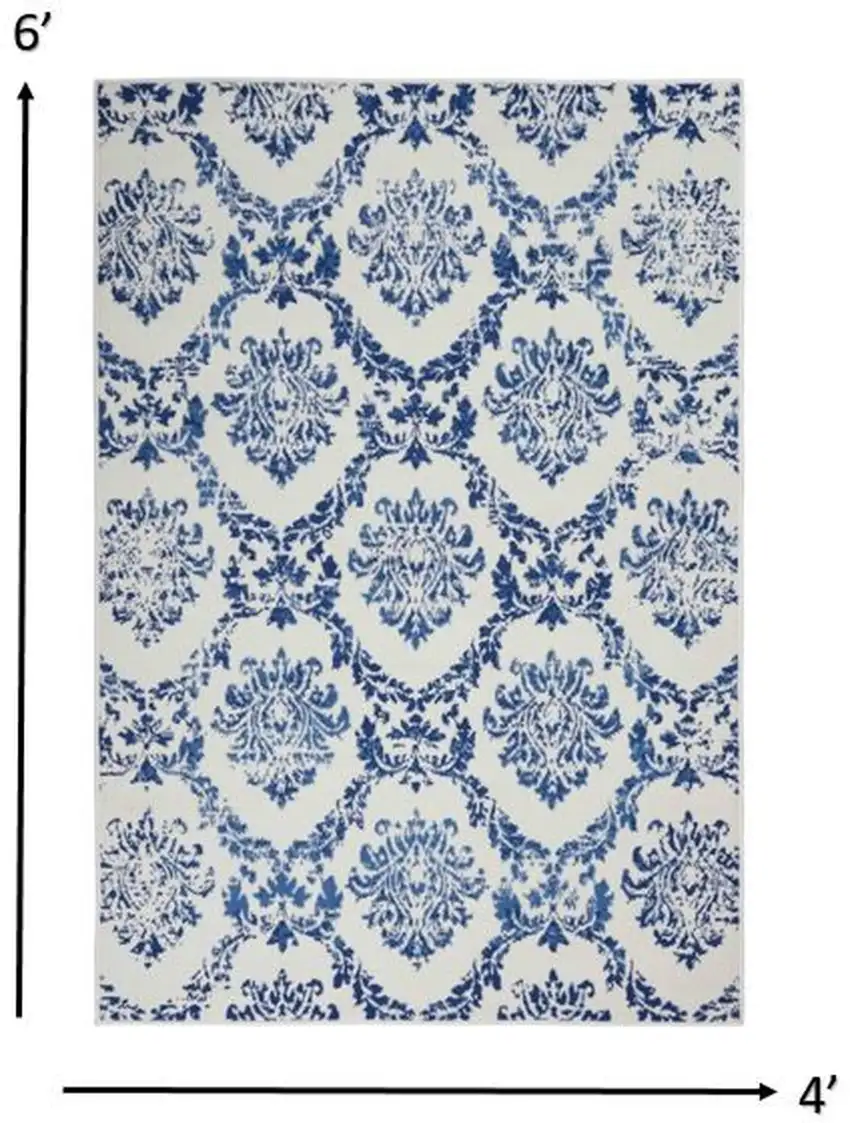 Ivory and Navy Damask Area Rug Photo 6