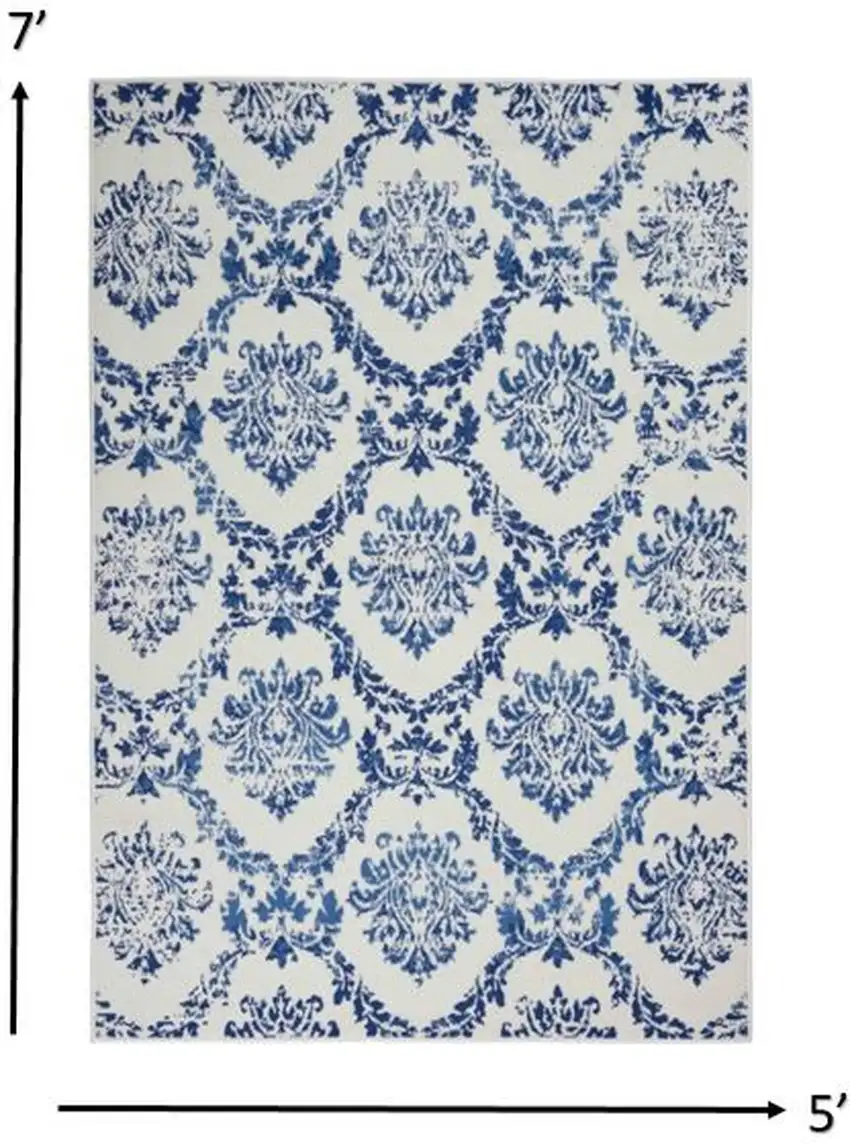 Ivory and Navy Damask Area Rug Photo 6