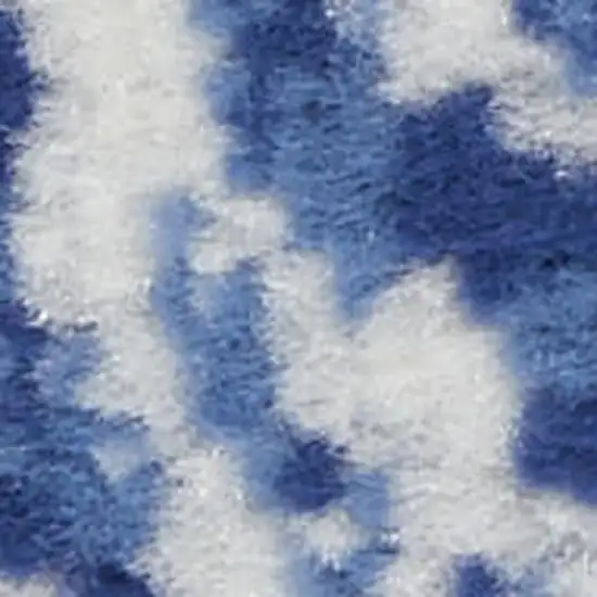 Ivory And Blue Damask Distressed Area Rug Photo 3