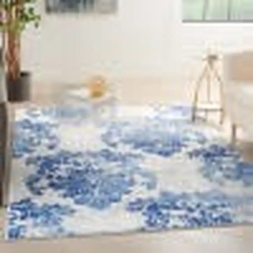 Navy Blue Floral Dhurrie Area Rug Photo 4