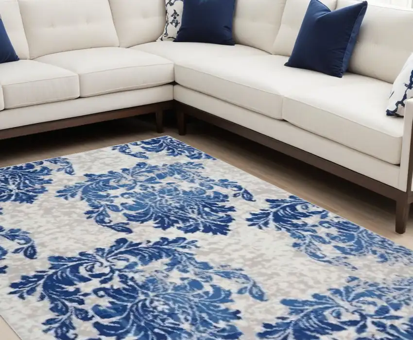 Navy Blue Floral Dhurrie Area Rug Photo 2