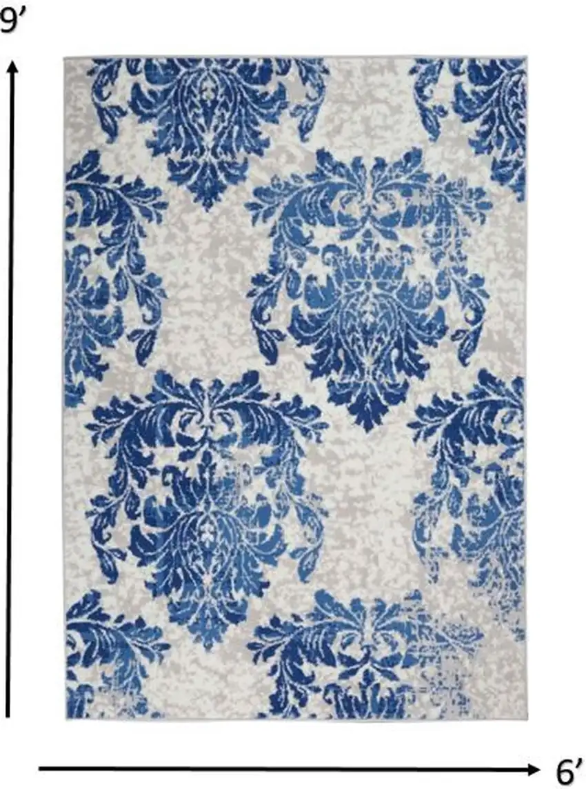 Ivory and Navy Damask Area Rug Photo 1