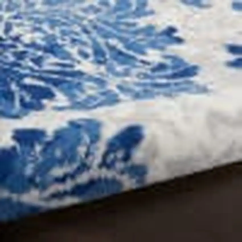 Navy Blue Floral Dhurrie Area Rug Photo 6
