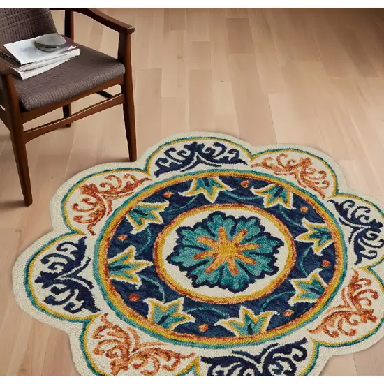 6' Ivory Round Wool Geometric Hand Tufted Area Rug Photo 1