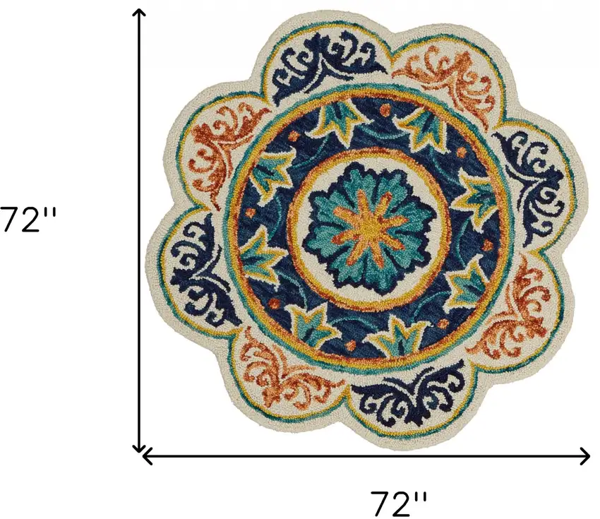 6' Ivory Round Wool Geometric Hand Tufted Area Rug Photo 3