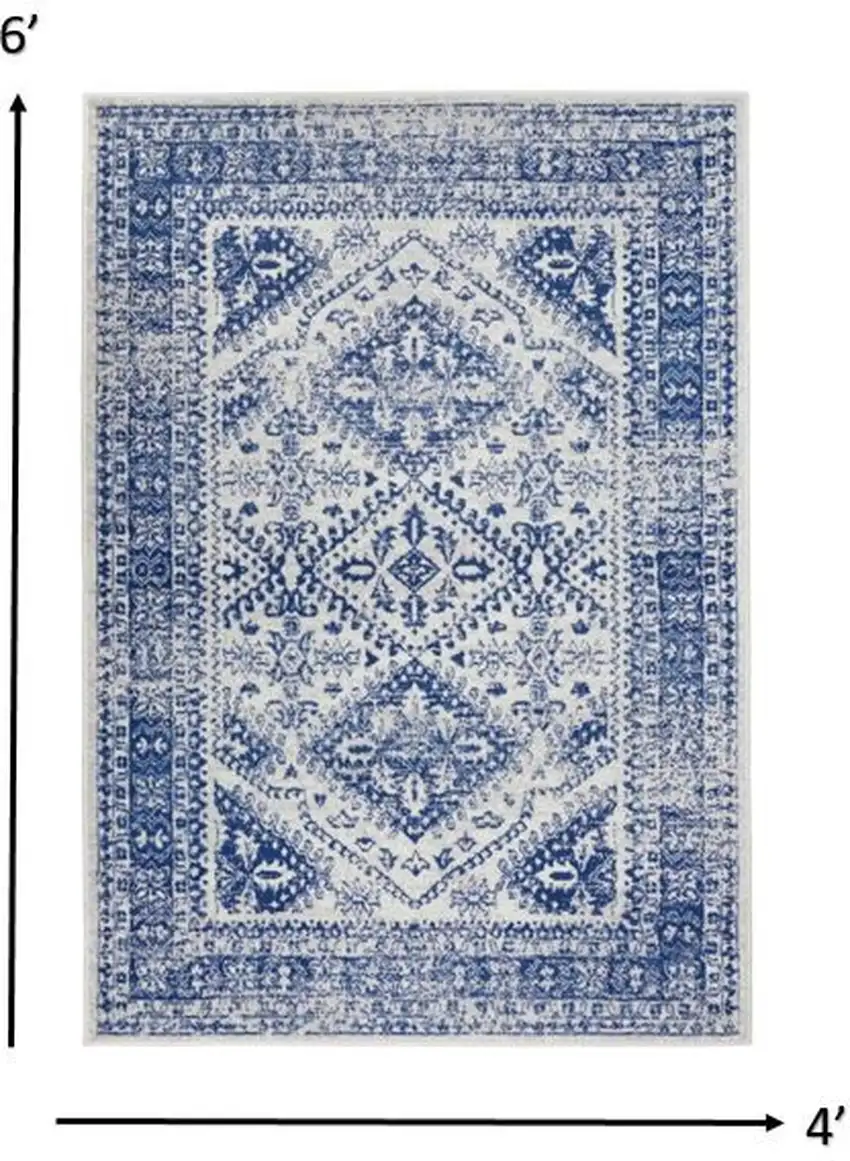 Ivory and Navy Geometric Area Rug Photo 3