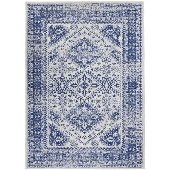 Ivory And Blue Geometric Distressed Area Rug Photo 8