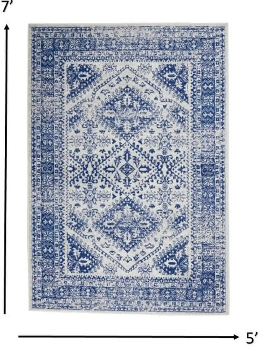 Ivory and Navy Geometric Area Rug Photo 3