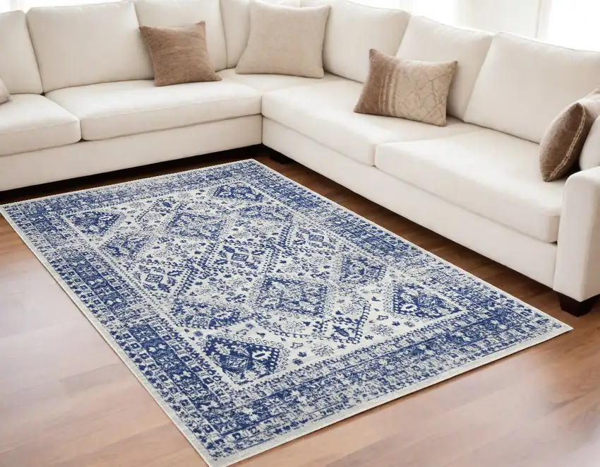 Navy Blue Geometric Dhurrie Area Rug Photo 1