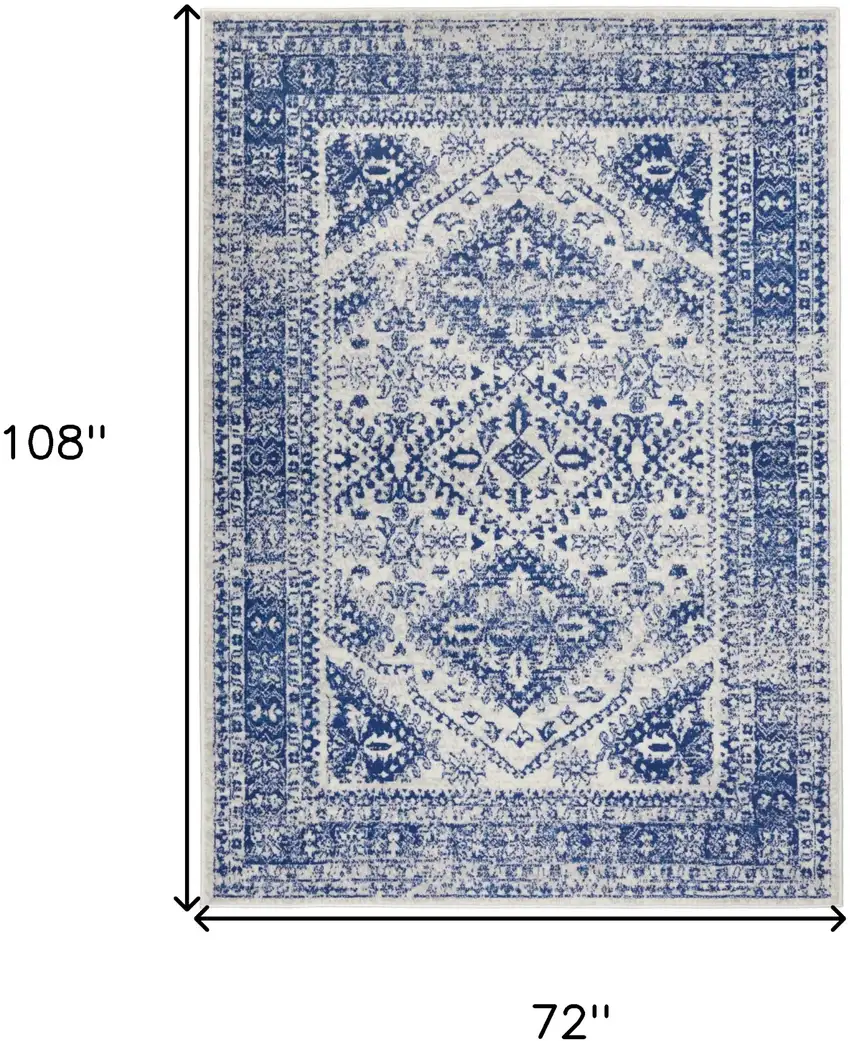 Ivory And Blue Geometric Distressed Area Rug Photo 4