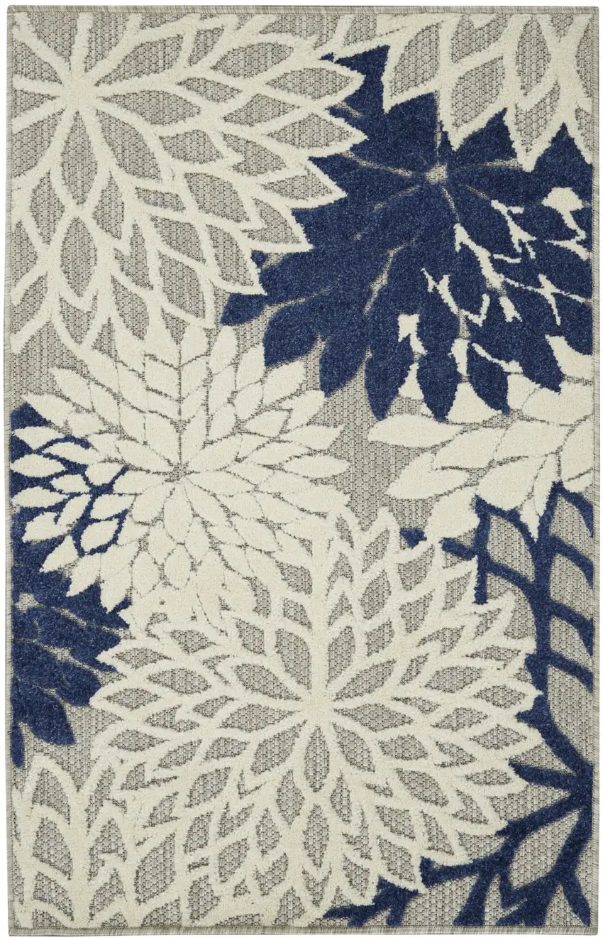 Ivory And Blue Floral Indoor Outdoor Area Rug Photo 6