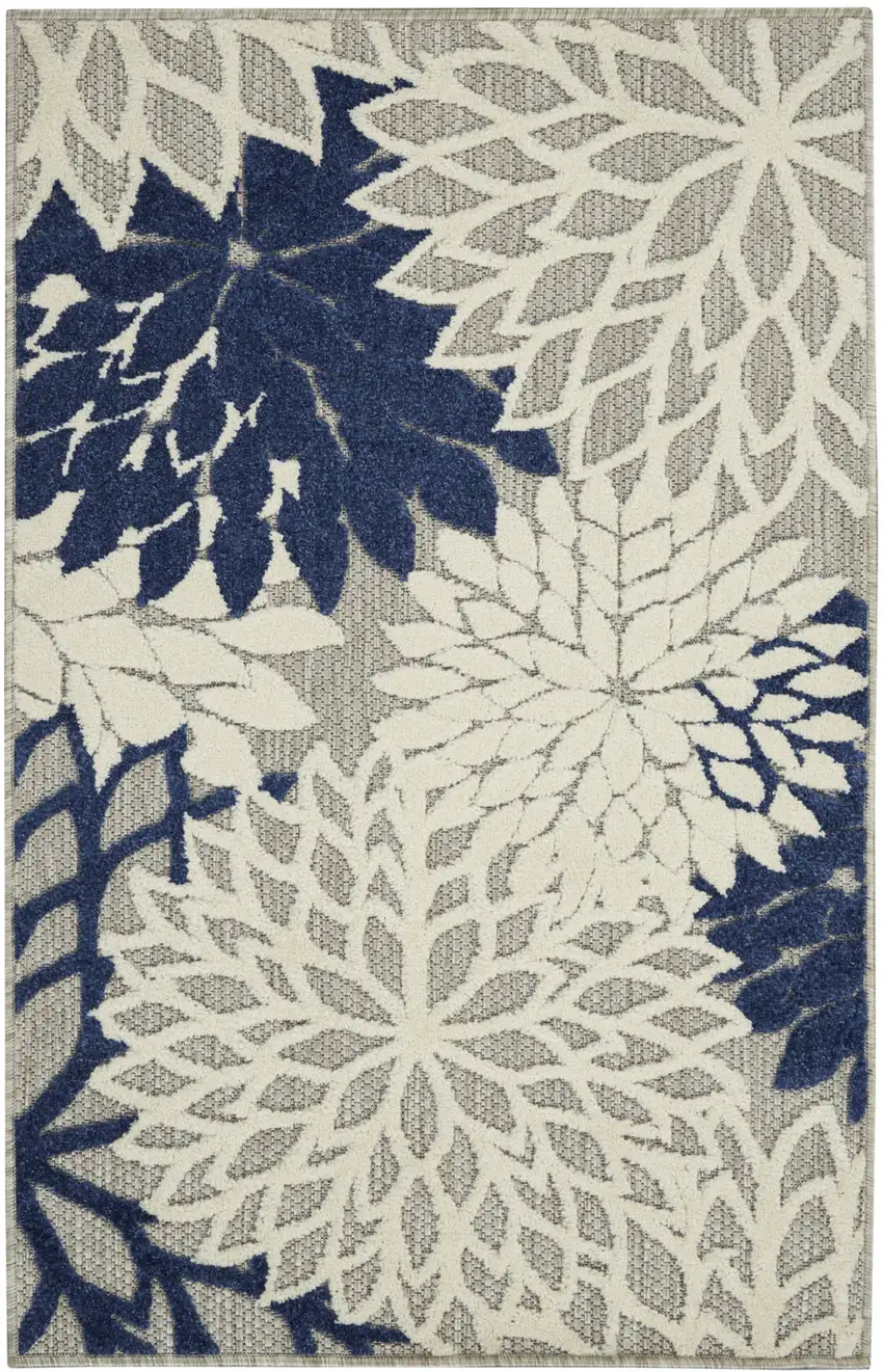 Ivory And Blue Floral Indoor Outdoor Area Rug Photo 1