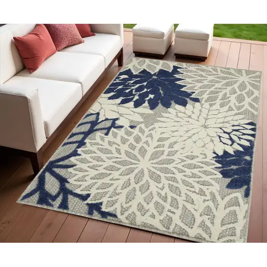 Ivory And Blue Indoor Outdoor Area Rug Photo 2