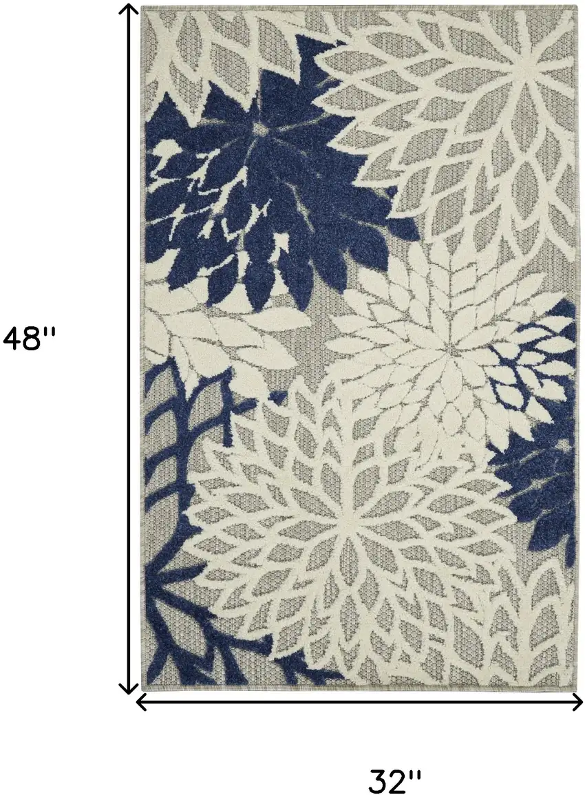Ivory And Blue Floral Indoor Outdoor Area Rug Photo 9
