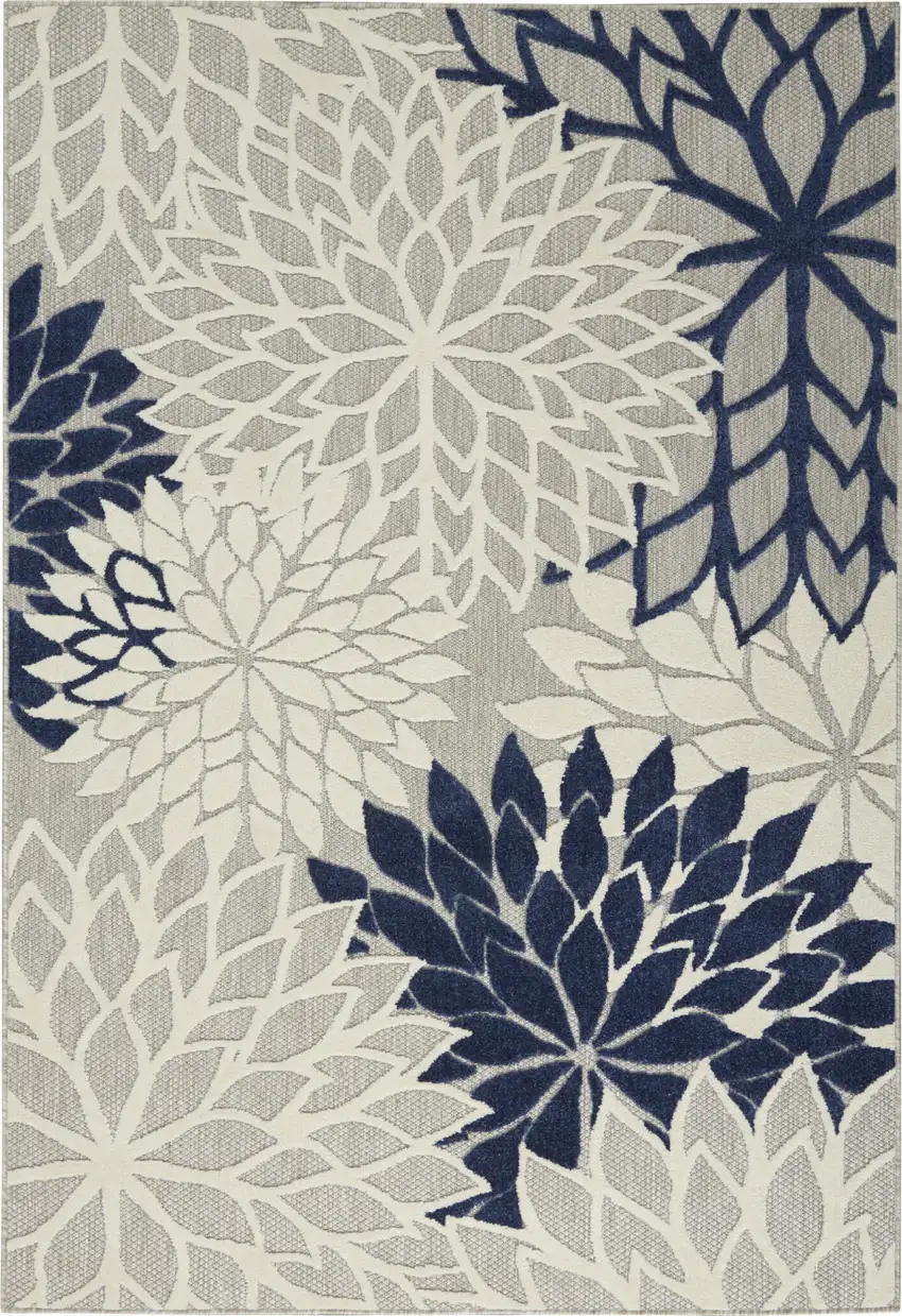 Ivory And Blue Floral Indoor Outdoor Area Rug Photo 6