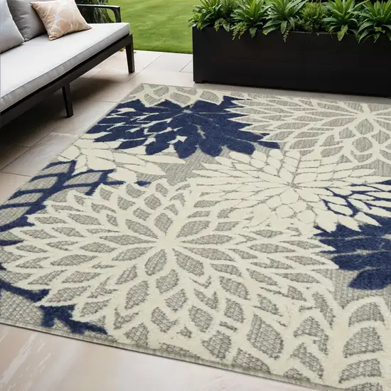 Ivory And Blue Indoor Outdoor Area Rug Photo 1