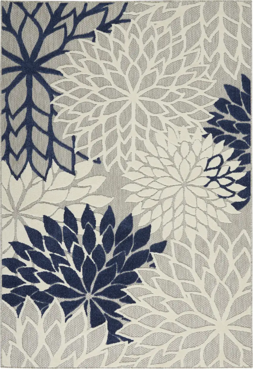 Ivory And Blue Floral Indoor Outdoor Area Rug Photo 1