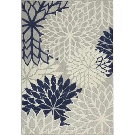 Ivory And Blue Floral Indoor Outdoor Area Rug Photo 1