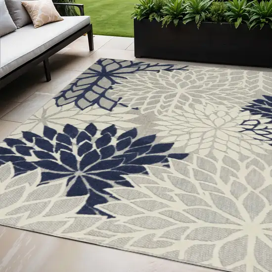 Ivory And Blue Floral Indoor Outdoor Area Rug Photo 1