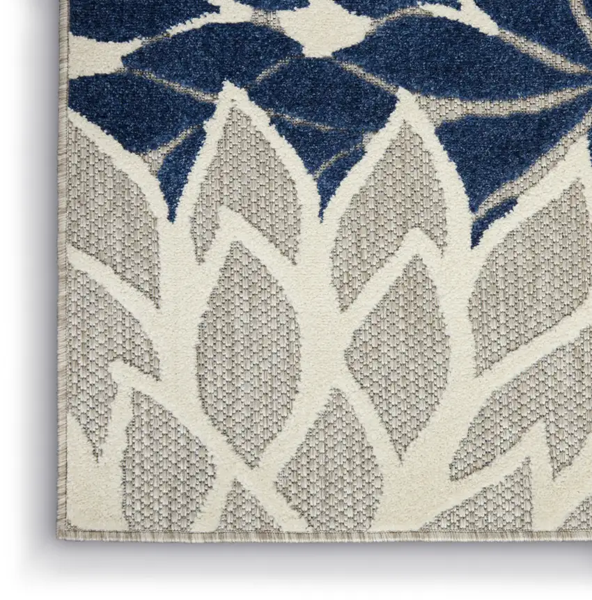 Ivory And Blue Floral Indoor Outdoor Area Rug Photo 5