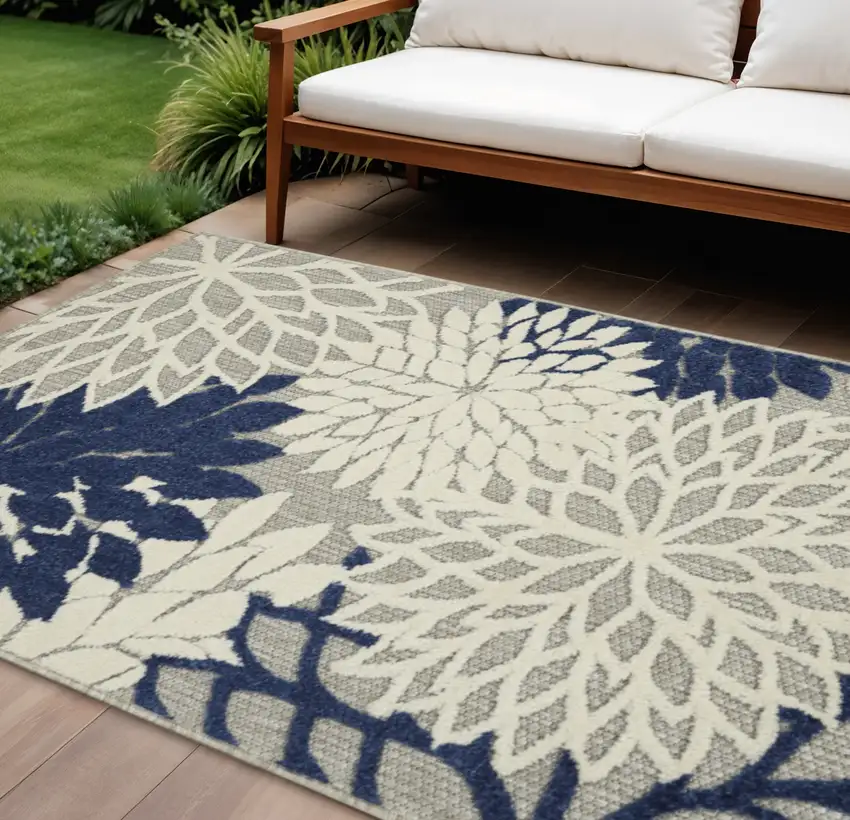 Ivory And Blue Indoor Outdoor Area Rug Photo 1