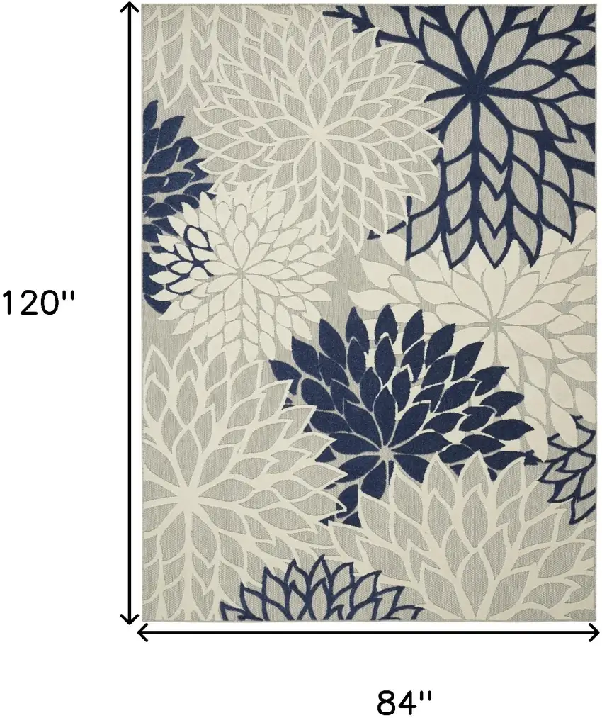 Ivory And Blue Floral Indoor Outdoor Area Rug Photo 9
