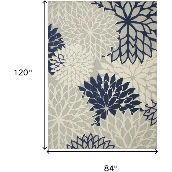 Ivory And Blue Floral Indoor Outdoor Area Rug Photo 9
