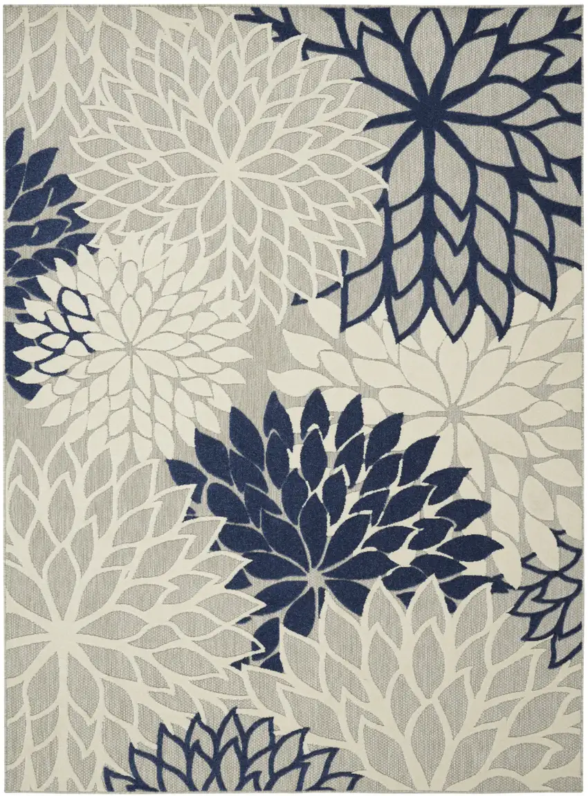 Ivory And Blue Floral Indoor Outdoor Area Rug Photo 2