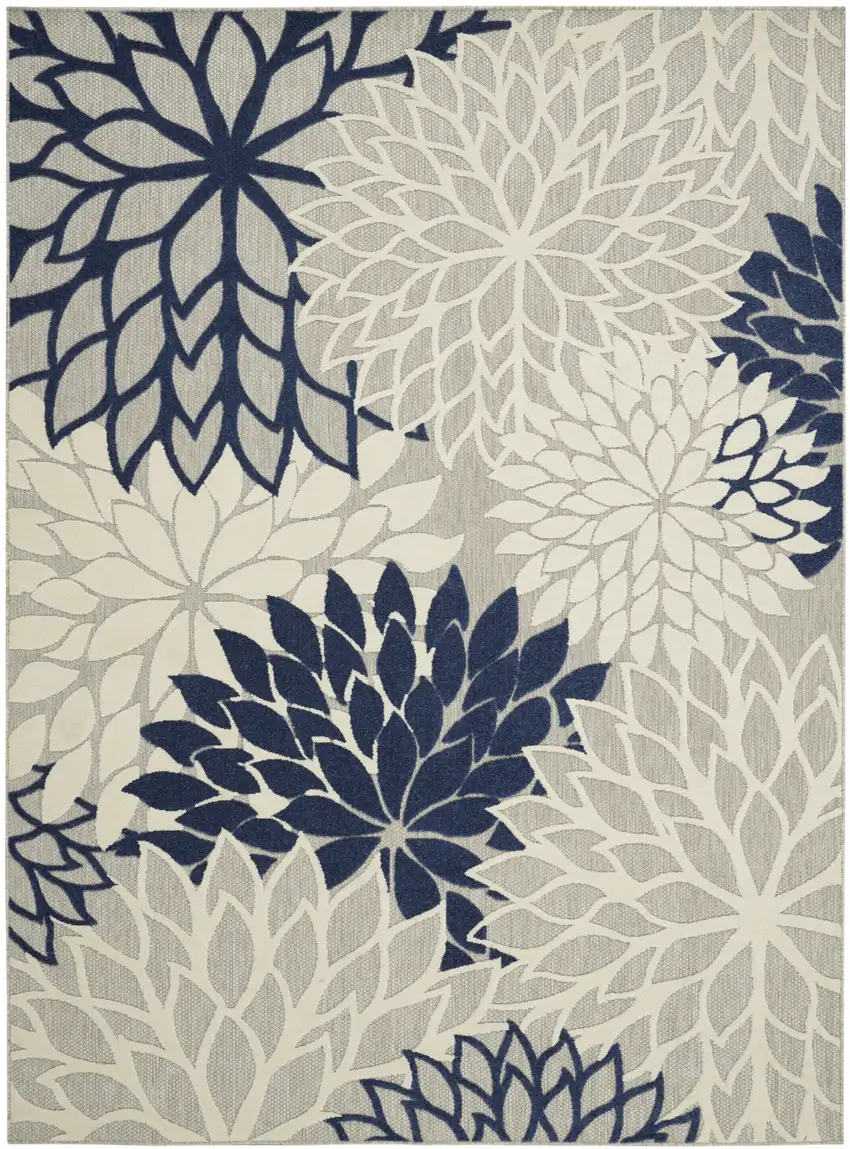 Ivory And Blue Floral Indoor Outdoor Area Rug Photo 6