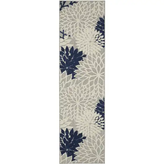Ivory and Blue Floral Handmade Indoor Outdoor Runner Rug Photo 5