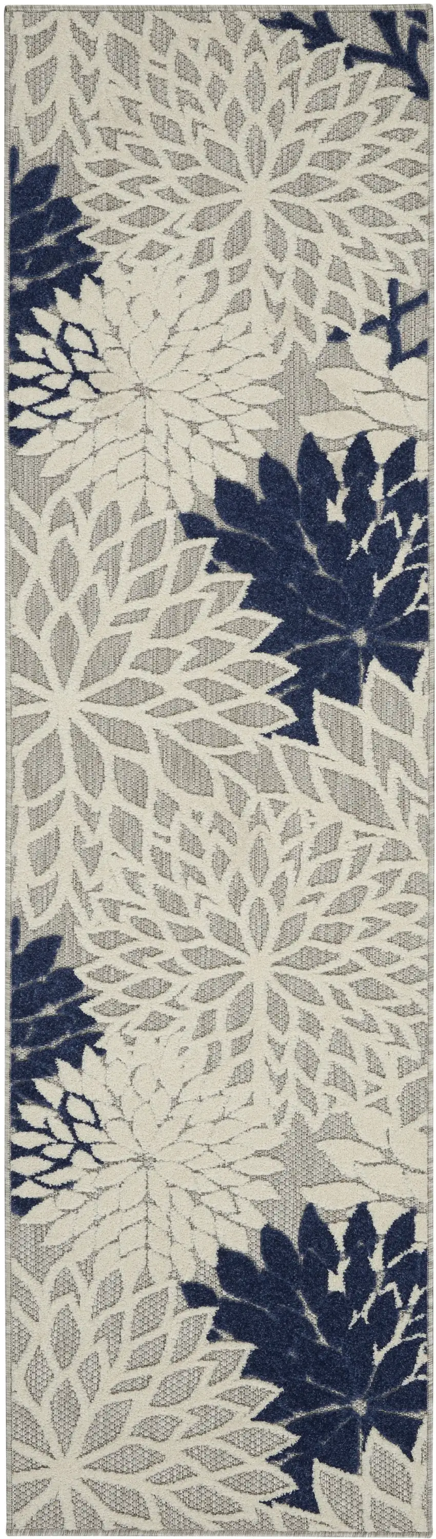Ivory and Navy Indoor Outdoor Runner Rug Photo 1