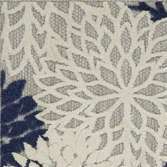 6' Ivory And Blue Floral Handmade Indoor Outdoor Runner Rug Photo 3