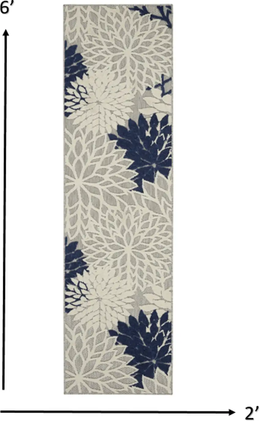 Ivory and Navy Indoor Outdoor Runner Rug Photo 4