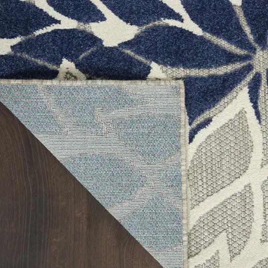 6' Ivory And Blue Floral Handmade Indoor Outdoor Runner Rug Photo 9