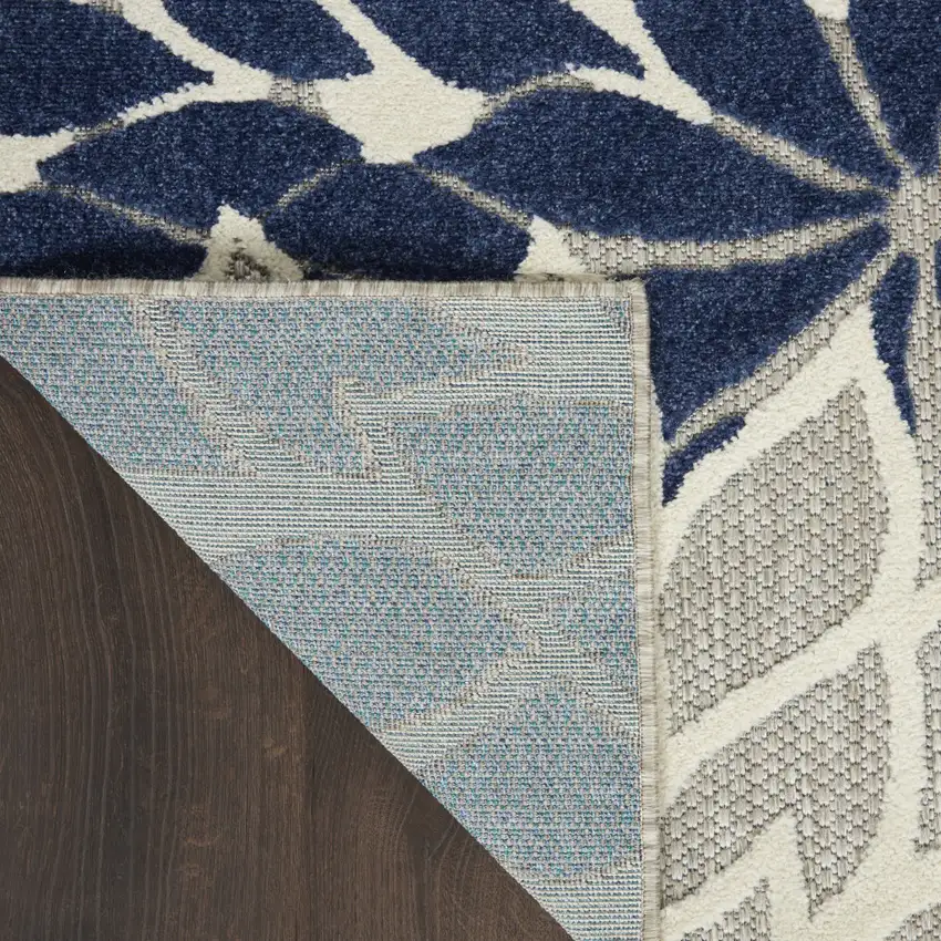 6' Ivory And Blue Floral Handmade Indoor Outdoor Runner Rug Photo 9