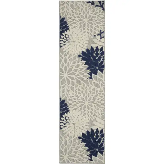 6' Ivory And Blue Floral Handmade Indoor Outdoor Runner Rug Photo 1