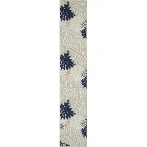 Photo of Ivory and Navy Indoor Outdoor Runner Rug