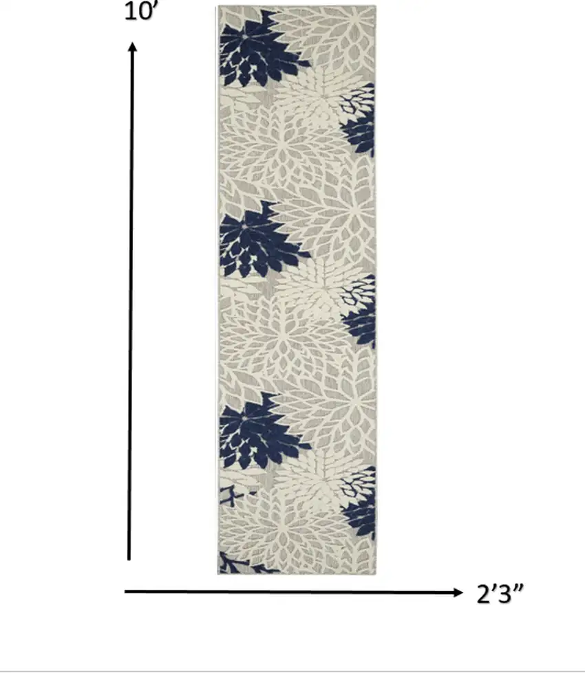 Ivory and Navy Indoor Outdoor Runner Rug Photo 4