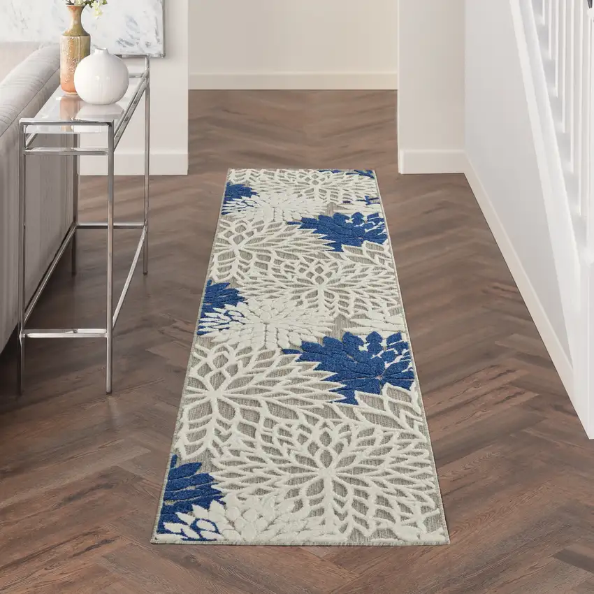 10' Ivory And Blue Indoor Outdoor Area Rug Photo 5