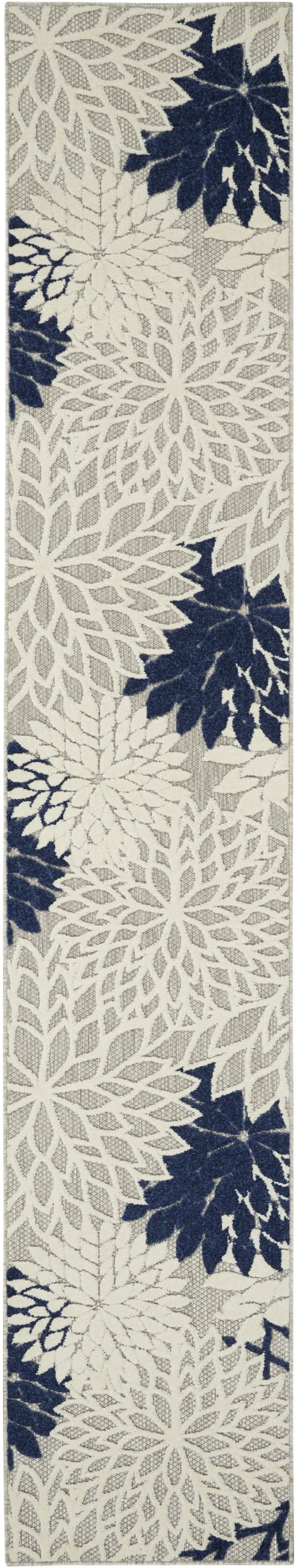 2' X 12' Ivory and Navy Indoor Outdoor Runner Rug Photo 6