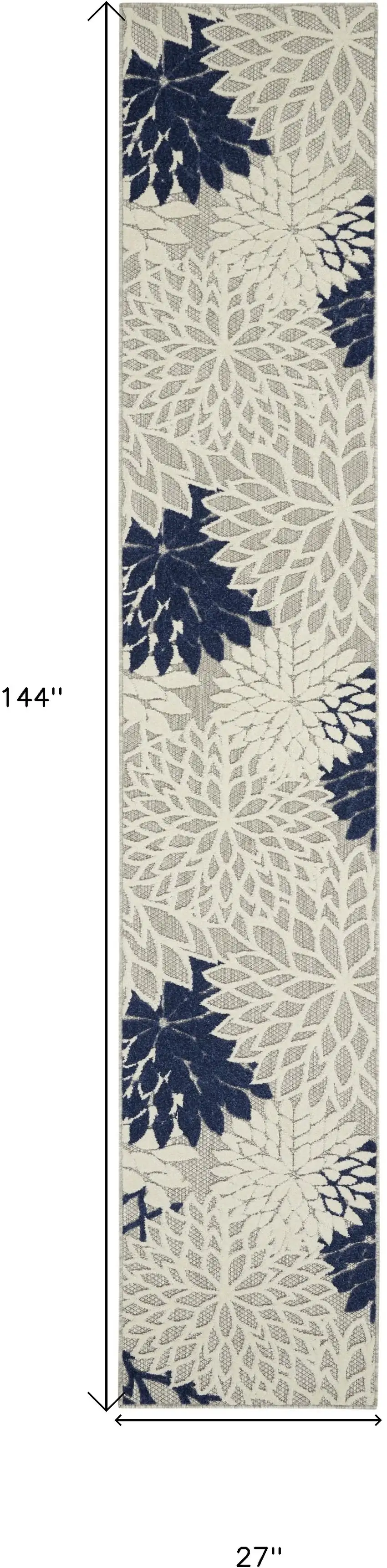 2' X 12' Ivory and Navy Indoor Outdoor Runner Rug Photo 8