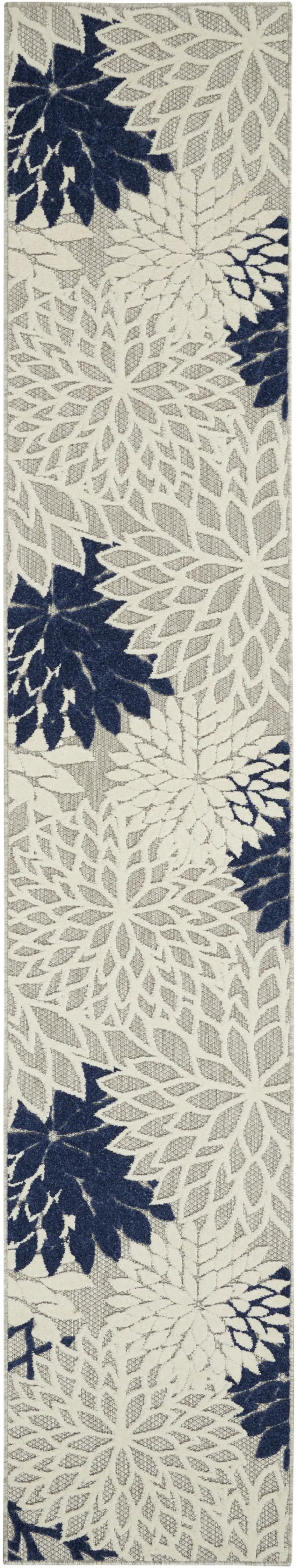 2' X 12' Ivory and Navy Indoor Outdoor Runner Rug Photo 1