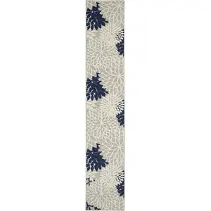 Photo of Ivory and Navy Indoor Outdoor Runner Rug