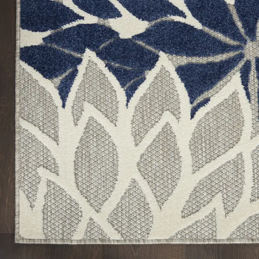 12' Ivory And Blue Indoor Outdoor Runner Rug Photo 9