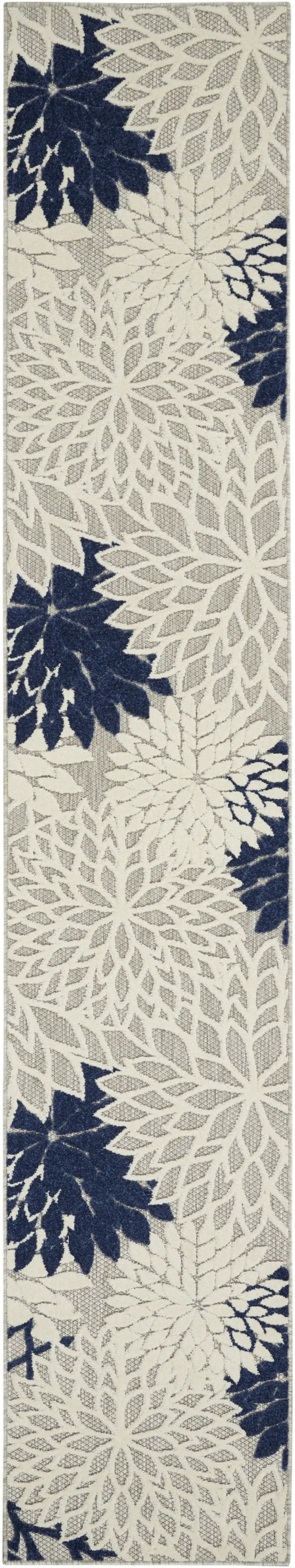 Ivory and Navy Indoor Outdoor Runner Rug Photo 1