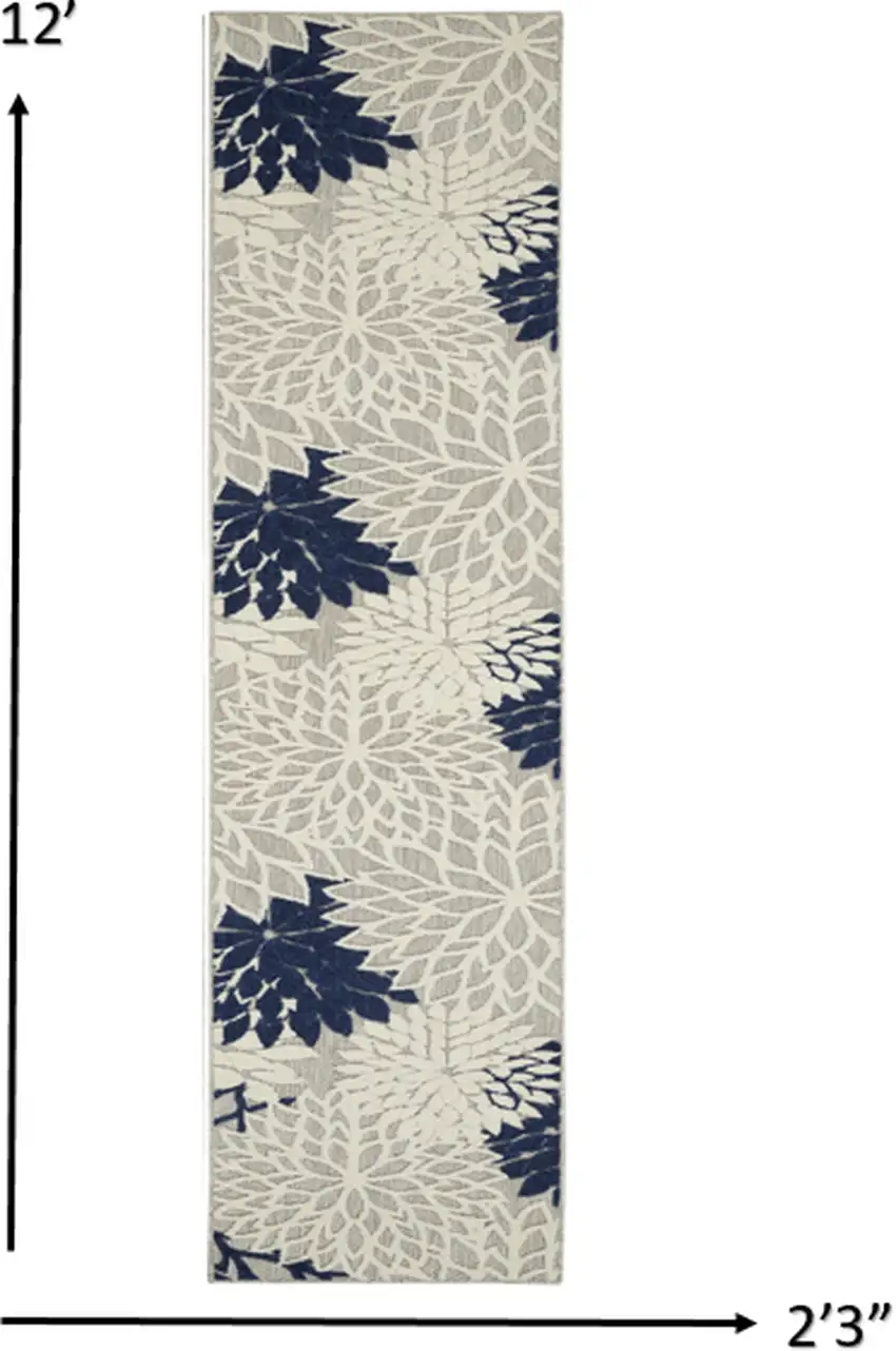 Ivory and Navy Indoor Outdoor Runner Rug Photo 4