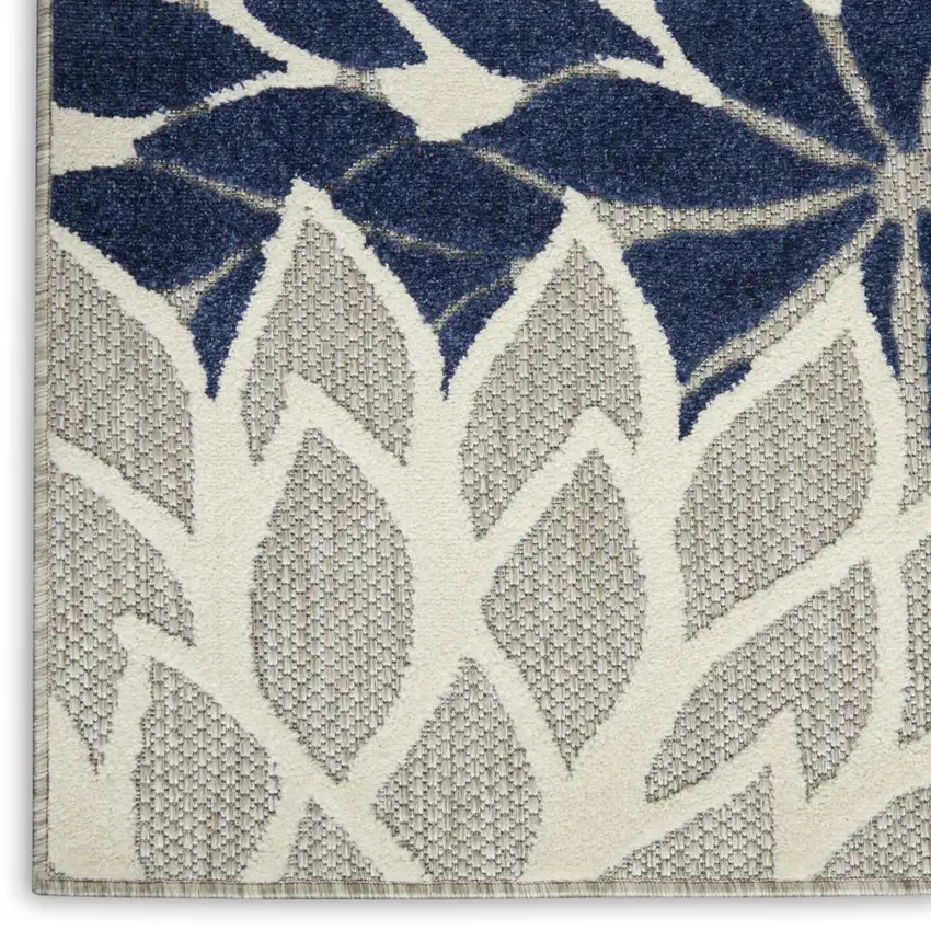 8' Ivory And Blue Indoor Outdoor Area Rug Photo 9