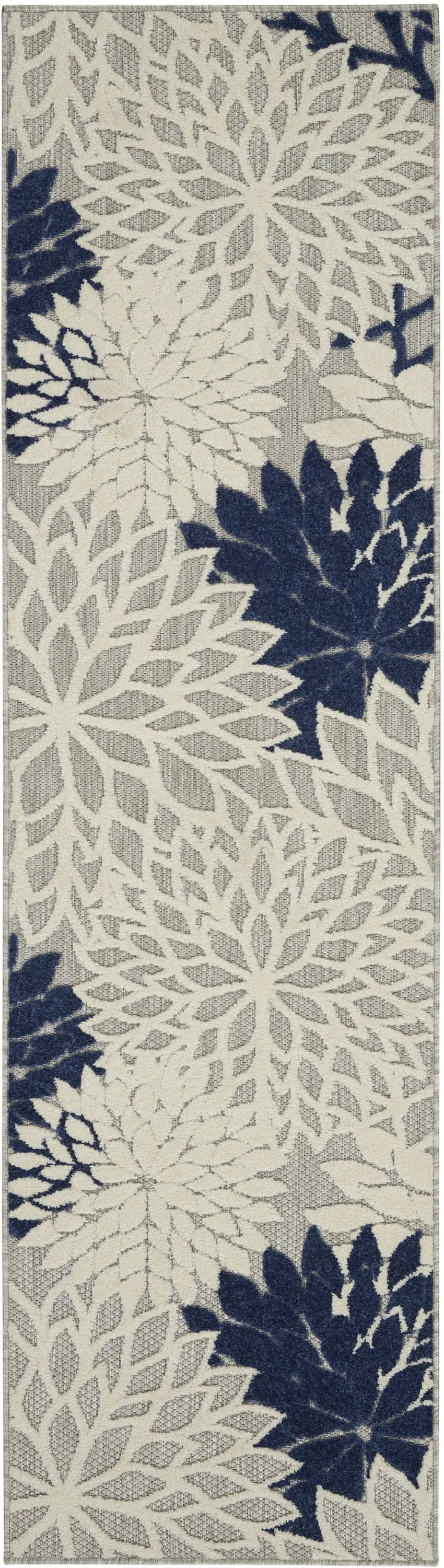 Ivory And Blue Floral Indoor Outdoor Area Rug Photo 1